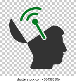 Green And Gray Open Brain Radio Interface toolbar pictogram. Vector pictograph style is a flat bicolor symbol on chess transparent background.