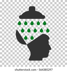 Green And Gray Open Brain Shower toolbar icon. Vector pictograph style is a flat bicolor symbol on chess transparent background.