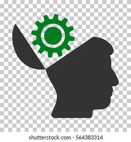 Green And Gray Open Head Gear interface icon. Vector pictograph style is a flat bicolor symbol on chess transparent background.