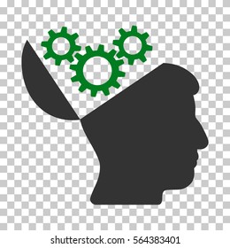 Green And Gray Open Mind Gears interface pictogram. Vector pictograph style is a flat bicolor symbol on chess transparent background.