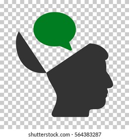 Green And Gray Open Mind Opinion interface icon. Vector pictograph style is a flat bicolor symbol on chess transparent background.