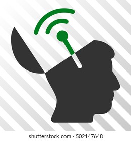 Green And Gray Open Mind Radio Interface toolbar icon. Vector pictogram style is a flat bicolor symbol on diagonal hatch transparent background.