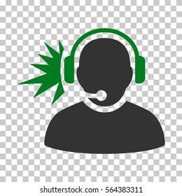 Green And Gray Operator Headphones Signal interface icon. Vector pictogram style is a flat bicolor symbol on chess transparent background.