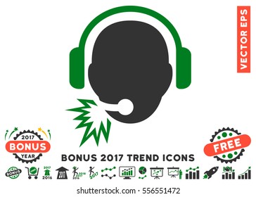 Green And Gray Operator Message pictograph with bonus 2017 trend pictures. Vector illustration style is flat iconic bicolor symbols, white background.