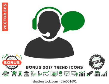 Green And Gray Operator Message pictograph with bonus 2017 trend pictures. Vector illustration style is flat iconic bicolor symbols, white background.
