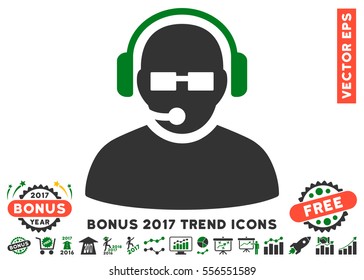 Green And Gray Operator pictograph with bonus 2017 trend pictograms. Vector illustration style is flat iconic bicolor symbols, white background.