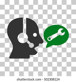 Green And Gray Operator Service Message interface icon. Vector pictograph style is a flat bicolor symbol on chess transparent background.