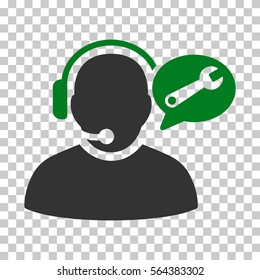 Green And Gray Operator Service Message toolbar pictogram. Vector pictograph style is a flat bicolor symbol on chess transparent background.