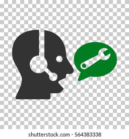 Green And Gray Operator Service Message interface toolbar icon. Vector pictograph style is a flat bicolor symbol on chess transparent background.