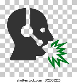 Green And Gray Operator Shout interface pictogram. Vector pictogram style is a flat bicolor symbol on chess transparent background.