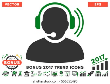 Green And Gray Operator Signal icon with bonus 2017 year trend icon set. Vector illustration style is flat iconic bicolor symbols, white background.