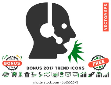 Green And Gray Operator Speech pictogram with bonus 2017 trend clip art. Vector illustration style is flat iconic bicolor symbols, white background.