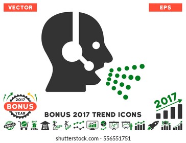 Green And Gray Operator Speech pictogram with bonus 2017 year trend clip art. Vector illustration style is flat iconic bicolor symbols, white background.