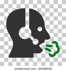 Green And Gray Operator Speech toolbar icon. Vector pictograph style is a flat bicolor symbol on chess transparent background.