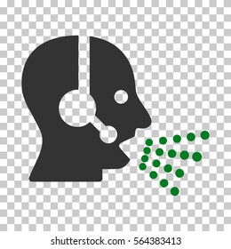 Green And Gray Operator Speech toolbar pictogram. Vector pictogram style is a flat bicolor symbol on chess transparent background.