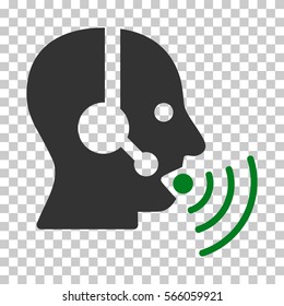 Green And Gray Operator Talking Sound Waves toolbar icon. Vector pictogram style is a flat bicolor symbol on chess transparent background.