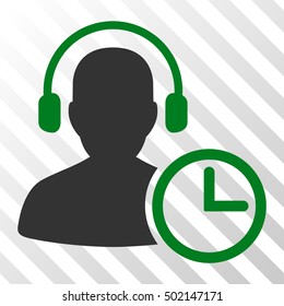 Green And Gray Operator Time interface toolbar icon. Vector pictograph style is a flat bicolor symbol on diagonal hatch transparent background.