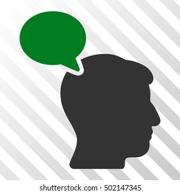 Green And Gray Person Opinion interface icon. Vector pictograph style is a flat bicolor symbol on diagonal hatch transparent background.