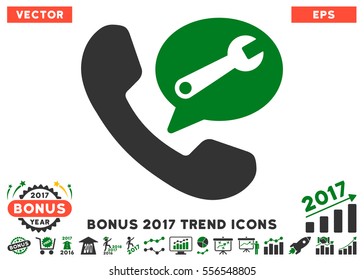 Green And Gray Phone Service Message icon with bonus 2017 trend pictures. Vector illustration style is flat iconic bicolor symbols, white background.
