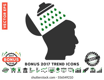 Green And Gray Propaganda Brain Shower pictogram with bonus 2017 year trend clip art. Vector illustration style is flat iconic bicolor symbols, white background.
