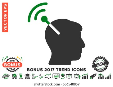 Green And Gray Radio Neural Interface pictograph with bonus 2017 year trend symbols. Vector illustration style is flat iconic bicolor symbols, white background.