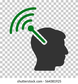 Green And Gray Radio Neural Interface interface toolbar pictogram. Vector pictograph style is a flat bicolor symbol on chess transparent background.