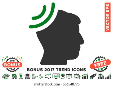 Green And Gray Radio Reception Brain pictogram with bonus 2017 year trend elements. Vector illustration style is flat iconic bicolor symbols, white background.