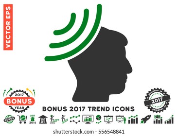 Green And Gray Radio Reception Mind pictograph with bonus 2017 trend pictograph collection. Vector illustration style is flat iconic bicolor symbols, white background.