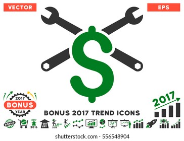 Green And Gray Repair Service Price icon with bonus 2017 trend images. Vector illustration style is flat iconic bicolor symbols, white background.