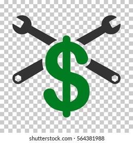 Green And Gray Repair Service Price toolbar pictogram. Vector pictograph style is a flat bicolor symbol on chess transparent background.