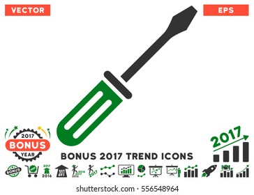 Green And Gray Screwdriver icon with bonus 2017 trend images. Vector illustration style is flat iconic bicolor symbols, white background.