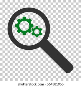 Green And Gray Search Gears Tool interface toolbar pictogram. Vector pictogram style is a flat bicolor symbol on chess transparent background.