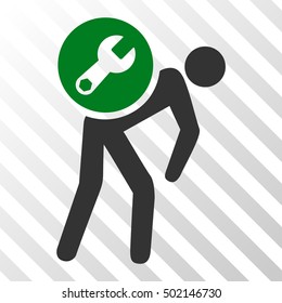 Green And Gray Service Courier interface toolbar icon. Vector pictogram style is a flat bicolor symbol on diagonal hatch transparent background.
