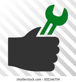 Green And Gray Service Hand interface toolbar pictogram. Vector pictogram style is a flat bicolor symbol on diagonal hatch transparent background.