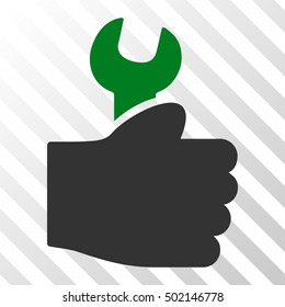 Green And Gray Service Hand interface icon. Vector pictograph style is a flat bicolor symbol on diagonal hatch transparent background.