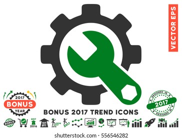 Green And Gray Service Tools icon with bonus 2017 year trend pictures. Vector illustration style is flat iconic bicolor symbols, white background.
