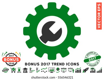 Green And Gray Service Tools icon with bonus 2017 year trend design elements. Vector illustration style is flat iconic bicolor symbols, white background.