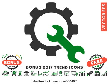 Green And Gray Service Tools icon with bonus 2017 trend pictograph collection. Vector illustration style is flat iconic bicolor symbols, white background.
