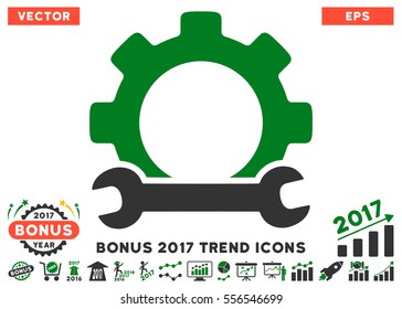 Green And Gray Service Tools icon with bonus 2017 trend elements. Vector illustration style is flat iconic bicolor symbols, white background.