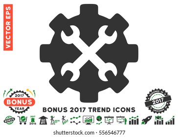 Green And Gray Service Tools icon with bonus 2017 trend clip art. Vector illustration style is flat iconic bicolor symbols, white background.