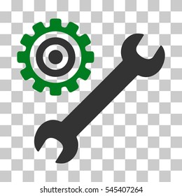 Green And Gray Service Tools interface icon. Vector pictogram style is a flat bicolor symbol on chess transparent background.