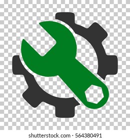 Green And Gray Service Tools interface pictogram. Vector pictogram style is a flat bicolor symbol on chess transparent background.