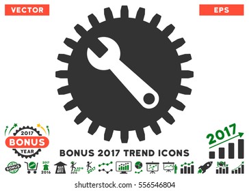 Green And Gray Service Tools pictogram with bonus 2017 trend elements. Vector illustration style is flat iconic bicolor symbols, white background.