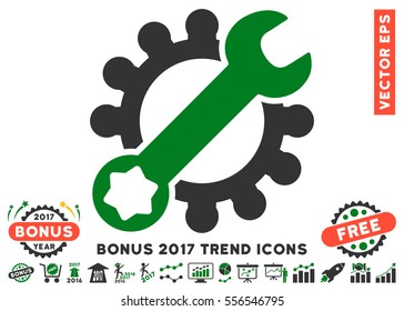 Green And Gray Service Tools pictograph with bonus 2017 trend pictograms. Vector illustration style is flat iconic bicolor symbols, white background.
