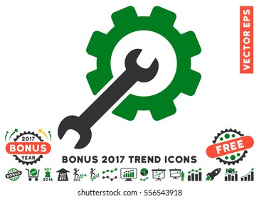 Green And Gray Setup Tools pictograph with bonus 2017 trend images. Vector illustration style is flat iconic bicolor symbols, white background.