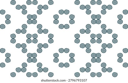 green gray spiral zigzag round diamond repeat pattern, replete image, on white background design for fabric printing, round patter