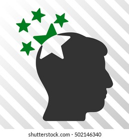 Green And Gray Stars Hit Head interface toolbar icon. Vector pictogram style is a flat bicolor symbol on diagonal hatch transparent background.
