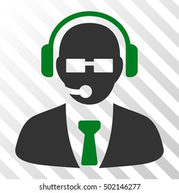 Green And Gray Support Manager toolbar pictogram. Vector pictograph style is a flat bicolor symbol on diagonal hatch transparent background.