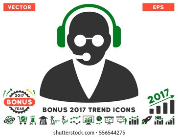 Green And Gray Support Operator icon with bonus 2017 year trend pictograms. Vector illustration style is flat iconic bicolor symbols, white background.