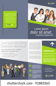 Green and gray template for advertising brochure with business people